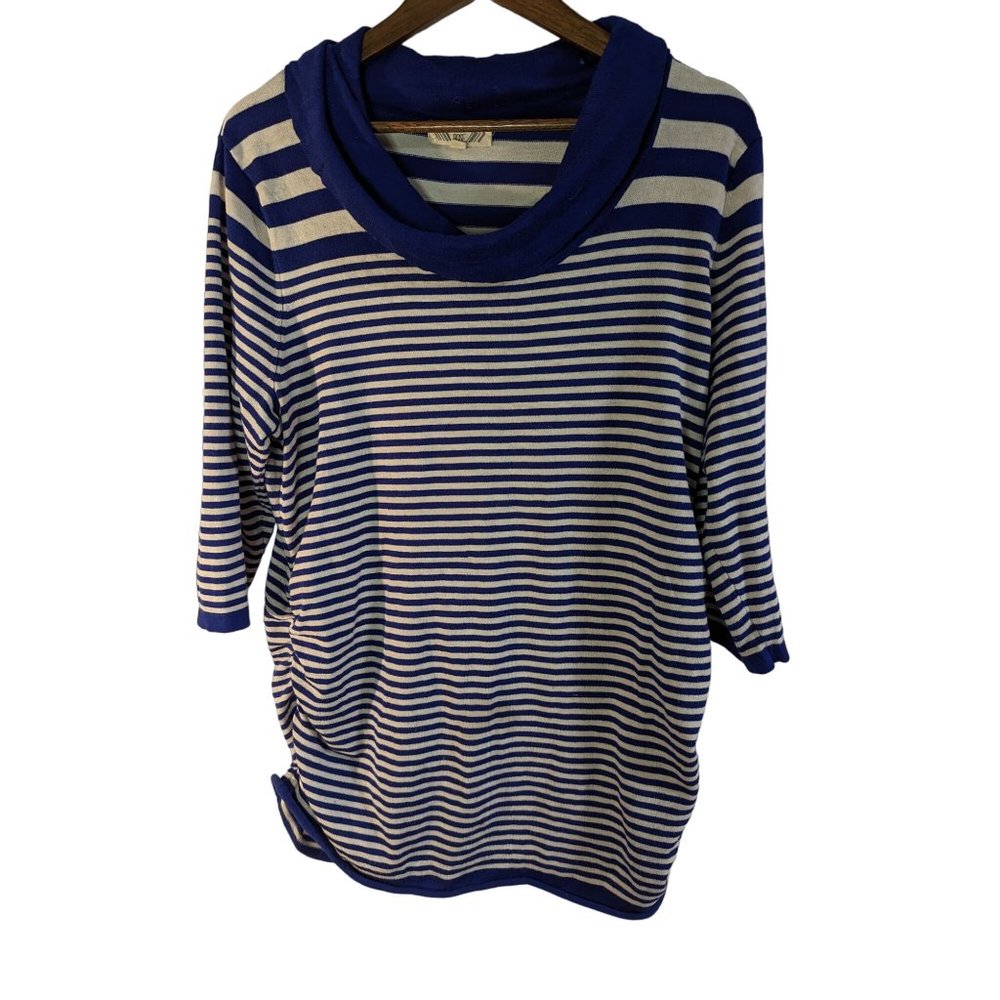 Pink Rose Cowl Neck Striped Navy and White Sweater with Ruching Women's sz 2X